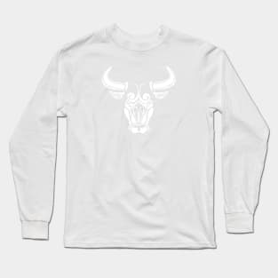 Bull Face Artistic Design White on Black Long Sleeve T-Shirt